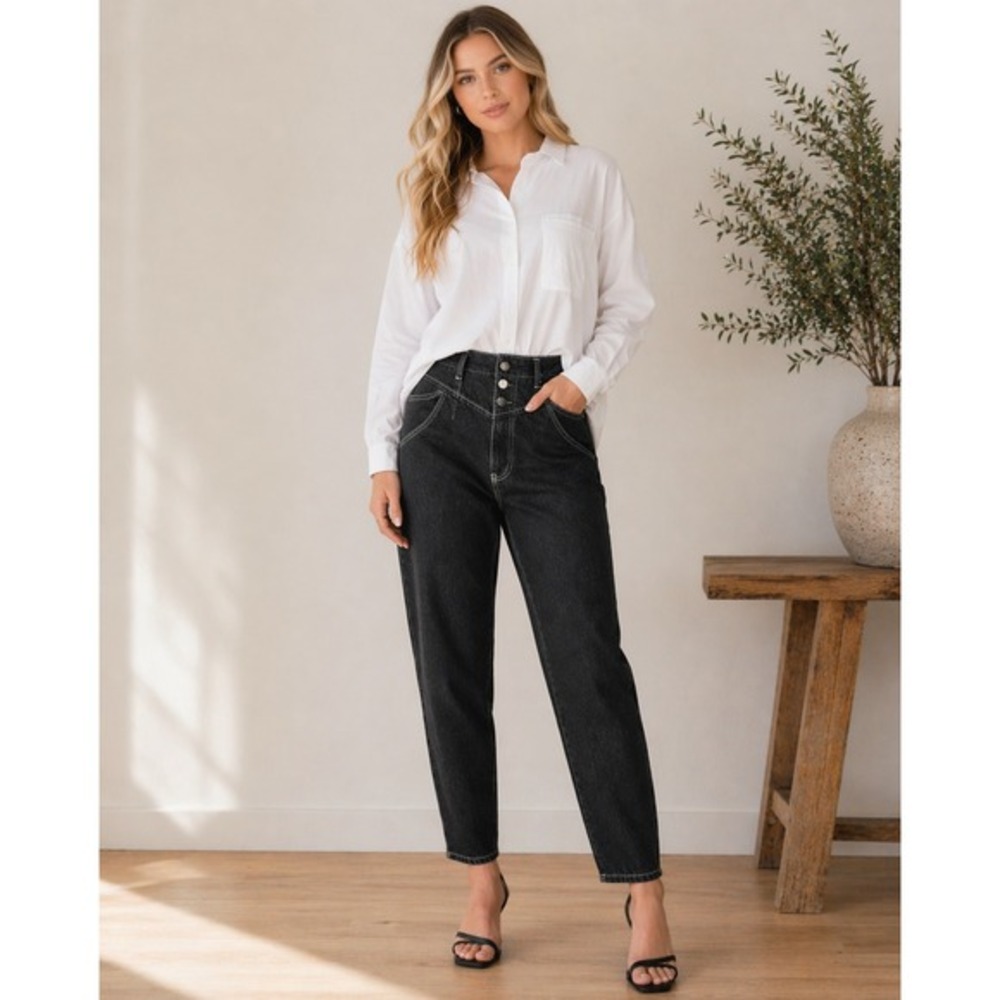 Topshop Idol Black Jeans Women's 34/30 High Rise Straight Button Fly NWT